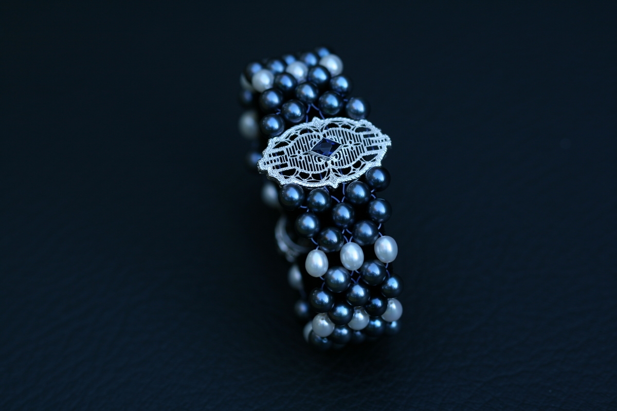手工的东西蓝宝石蓝色装饰艺术在CustomMade.com和珍珠手镯的设计研究德赢与ac米兰手机